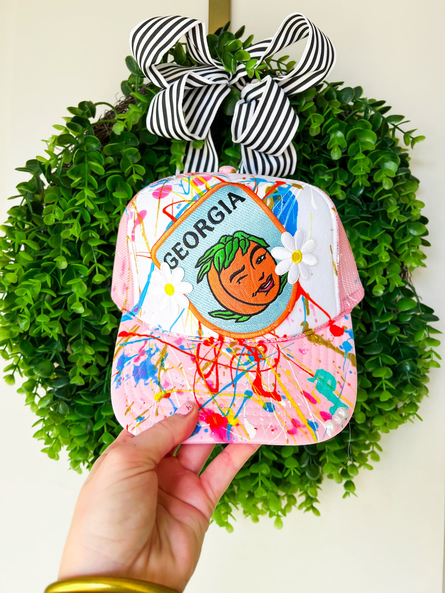 Georgia Peach Trucker- Light Pink/White