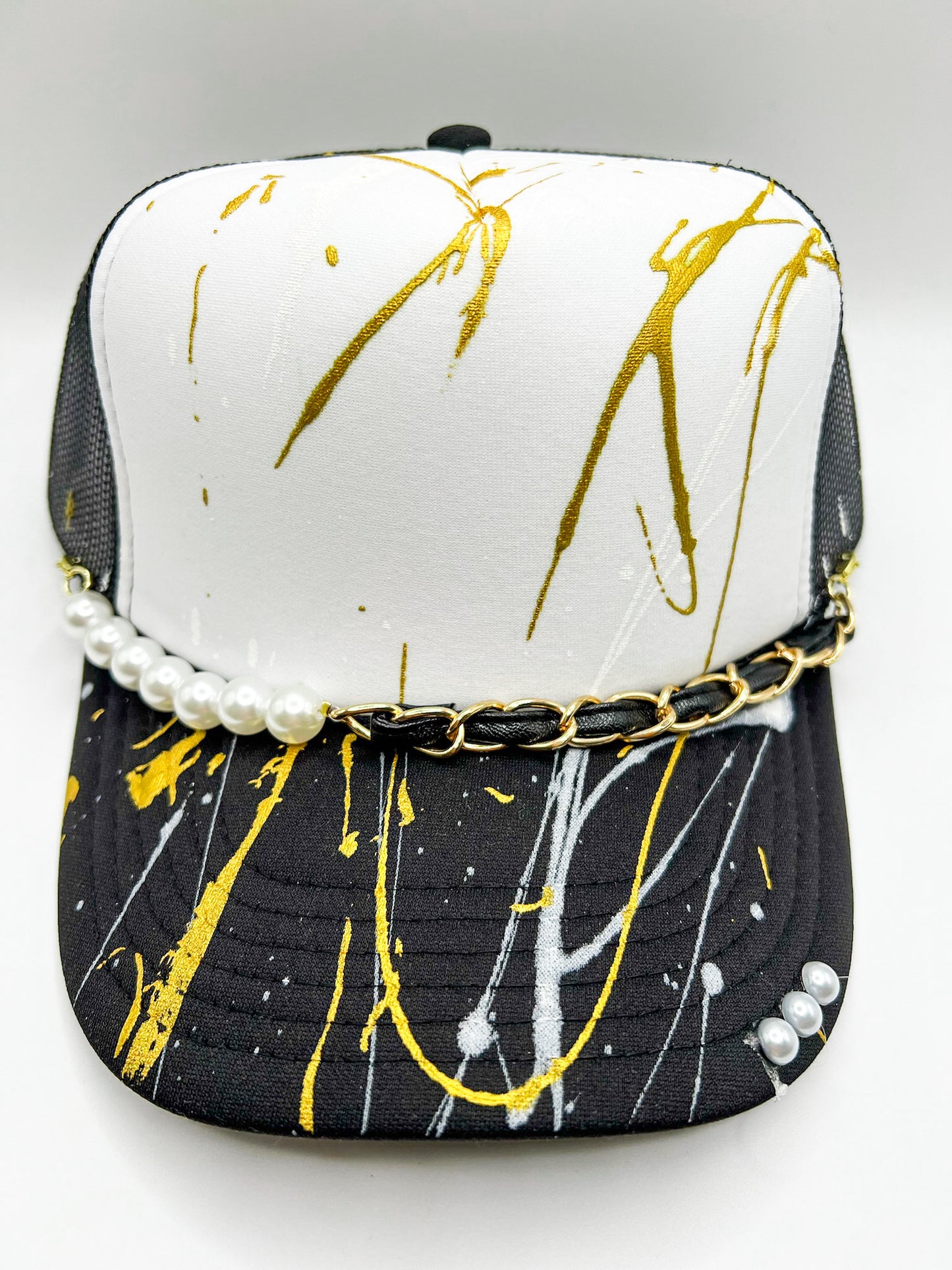 Black Leather and Pearls Hat Band