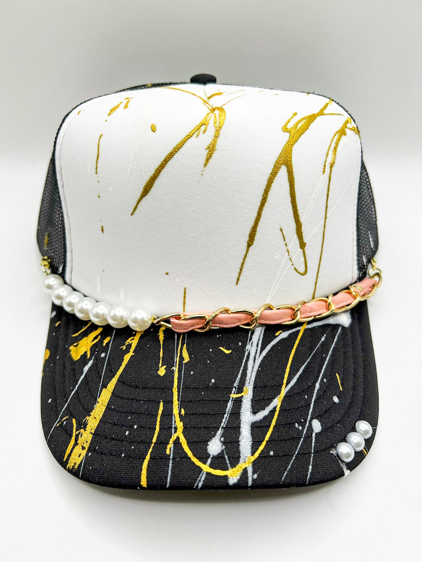 Pink Leather and Pearls Hat Band