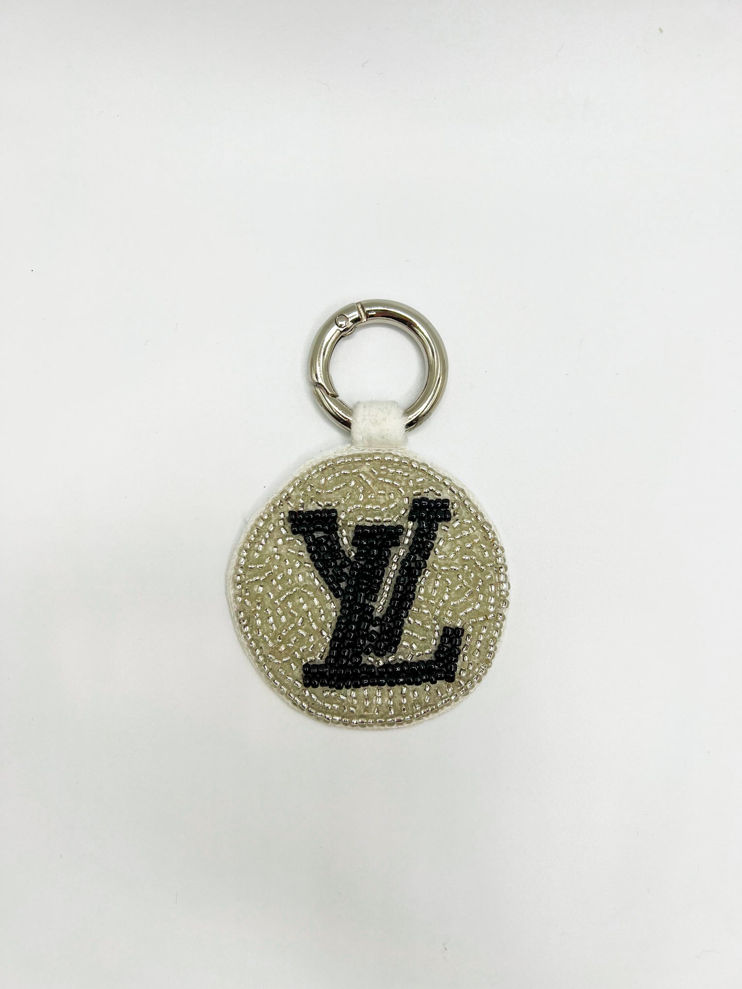 Round Beaded Keychain- White LV
