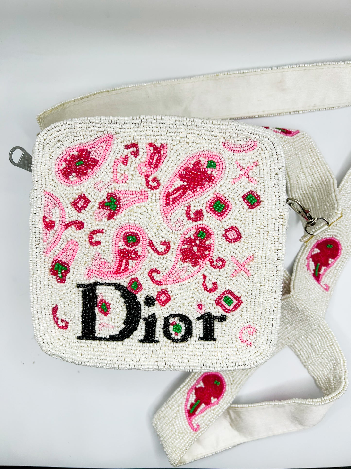 Square Beaded Crossbody- White/Pink
