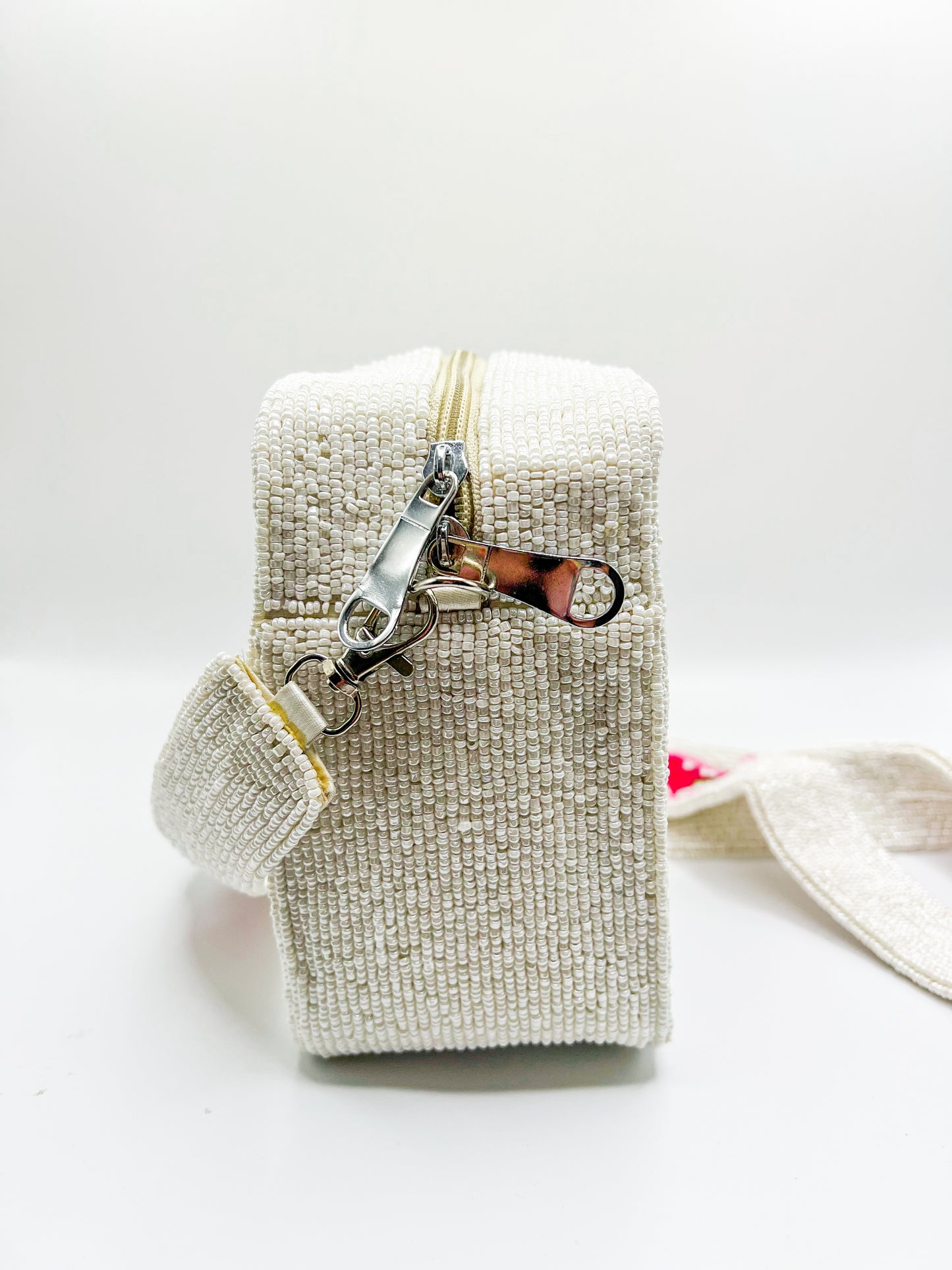 Square Beaded Crossbody- White/Pink