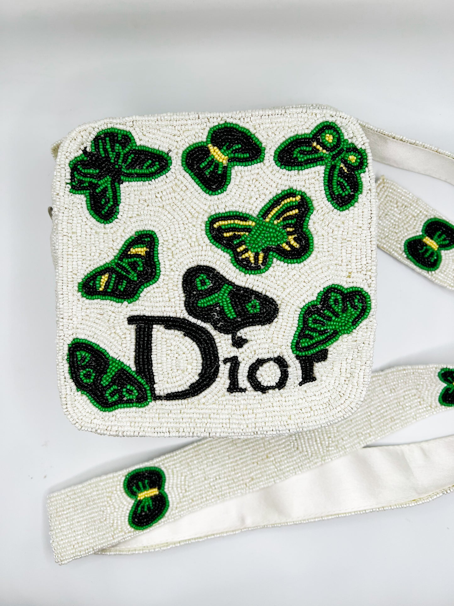 Square Beaded Crossbody- White/Green