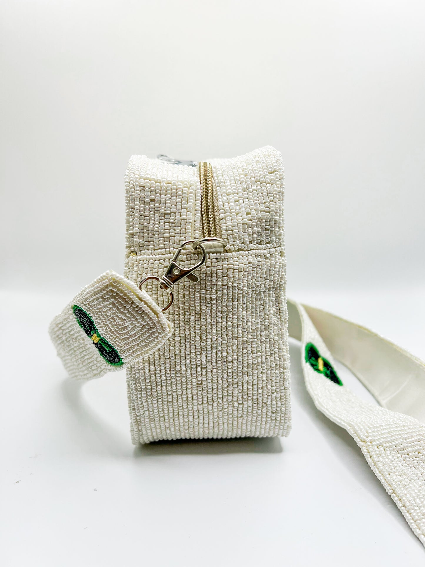 Square Beaded Crossbody- White/Green