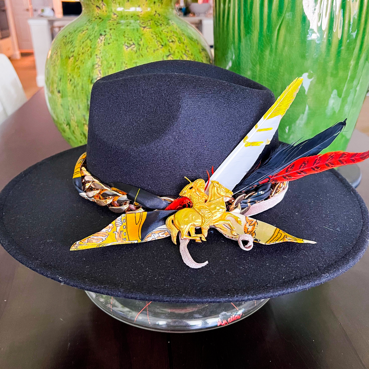 Black with gold Horse Wide Brim
