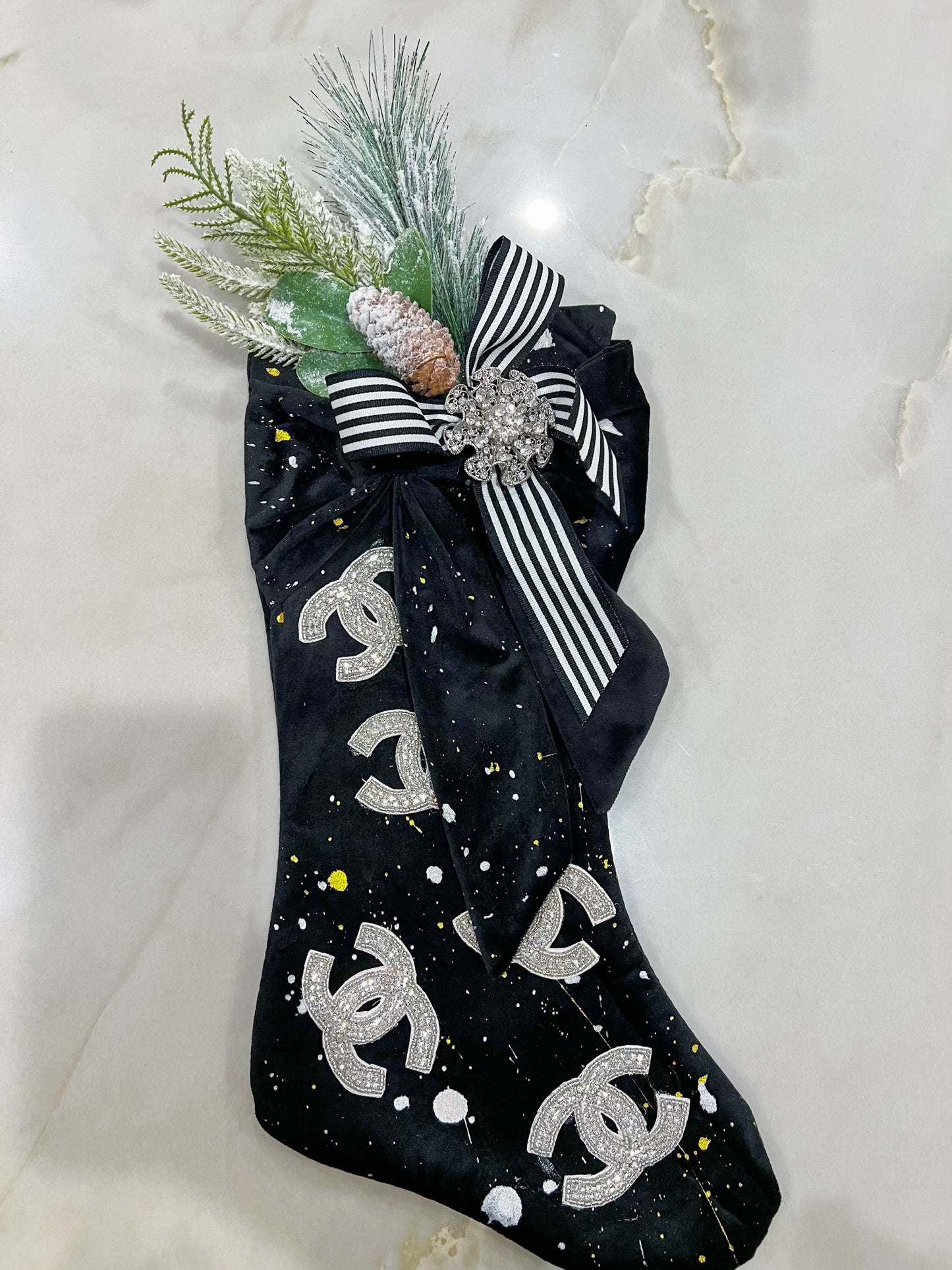 Classic Black and White Designer Inspired Stocking