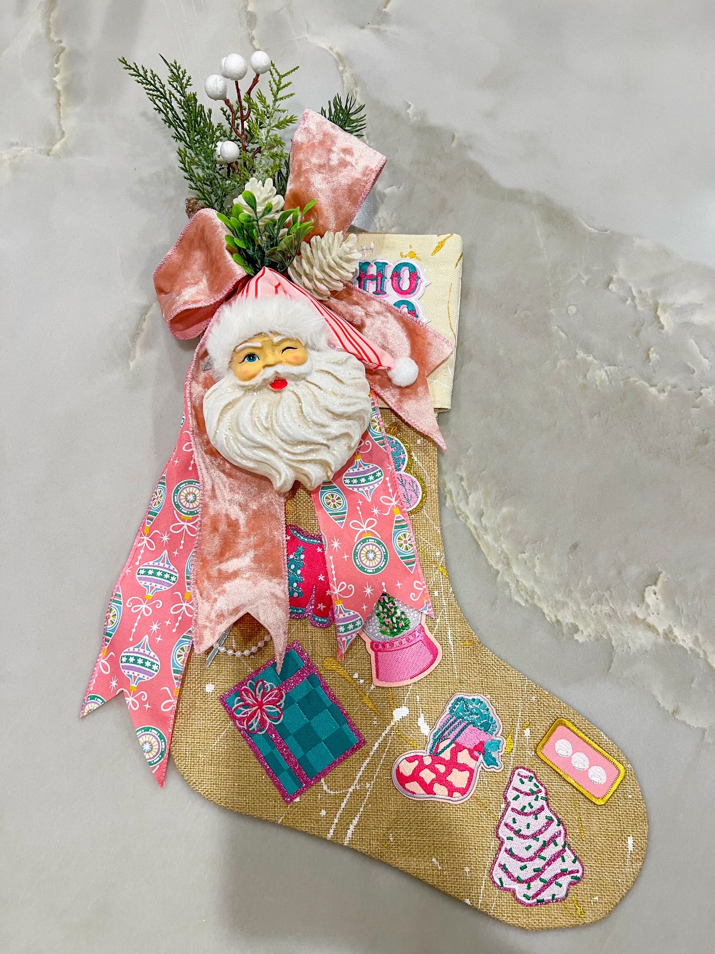 Burlap Santa all in Pink