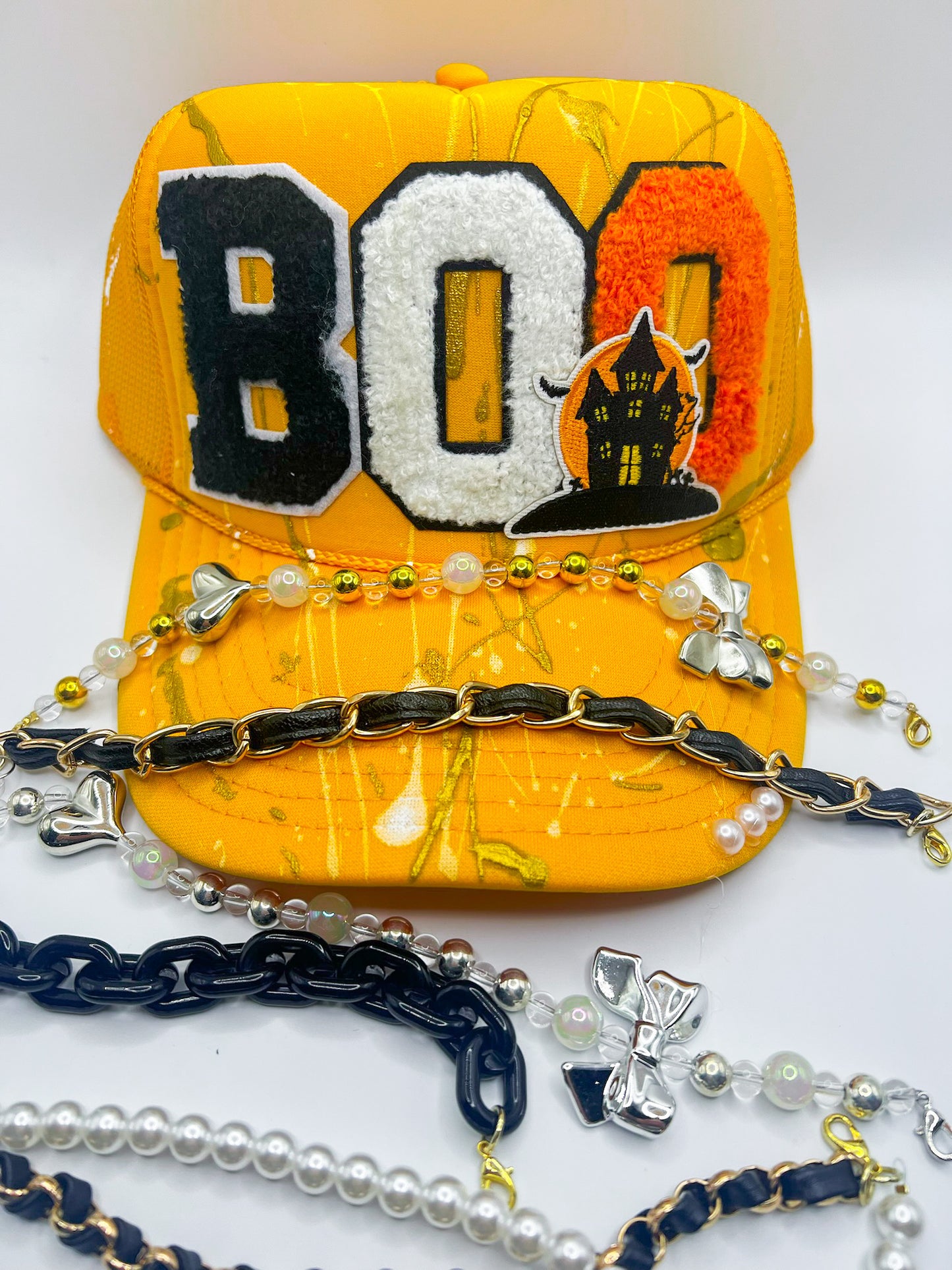 BOO with Haunted House Trucker - Gold