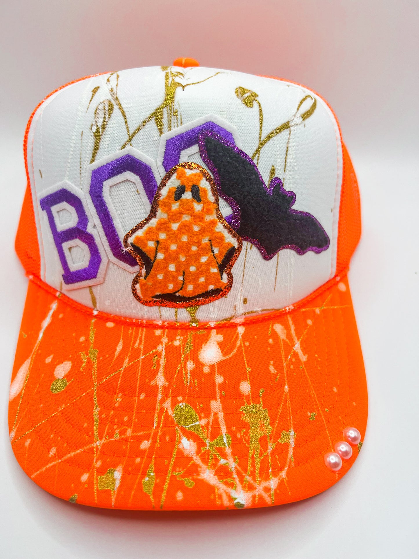 BOO with Checkered Ghost - Neon Orange