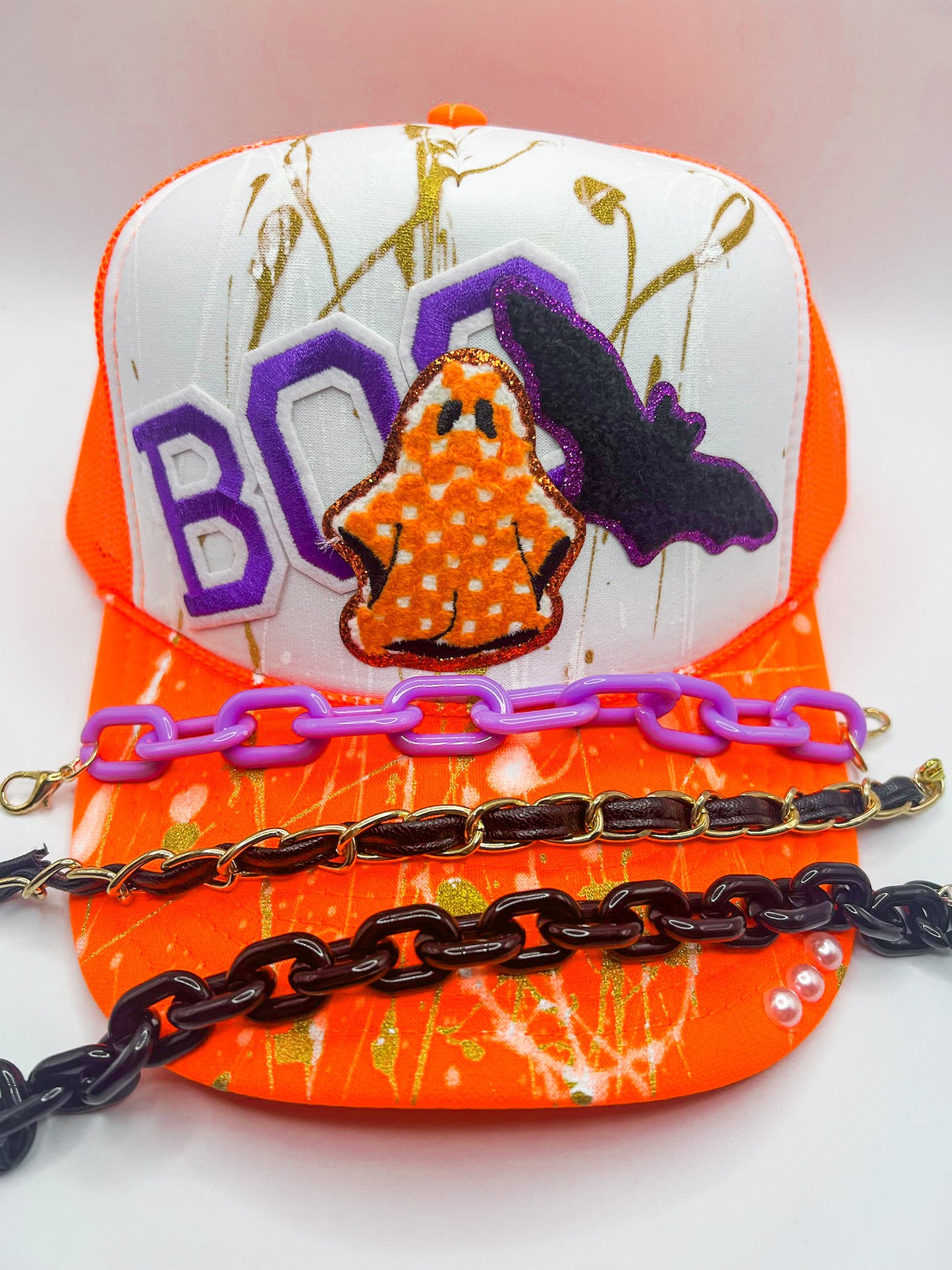 BOO with Checkered Ghost - Neon Orange