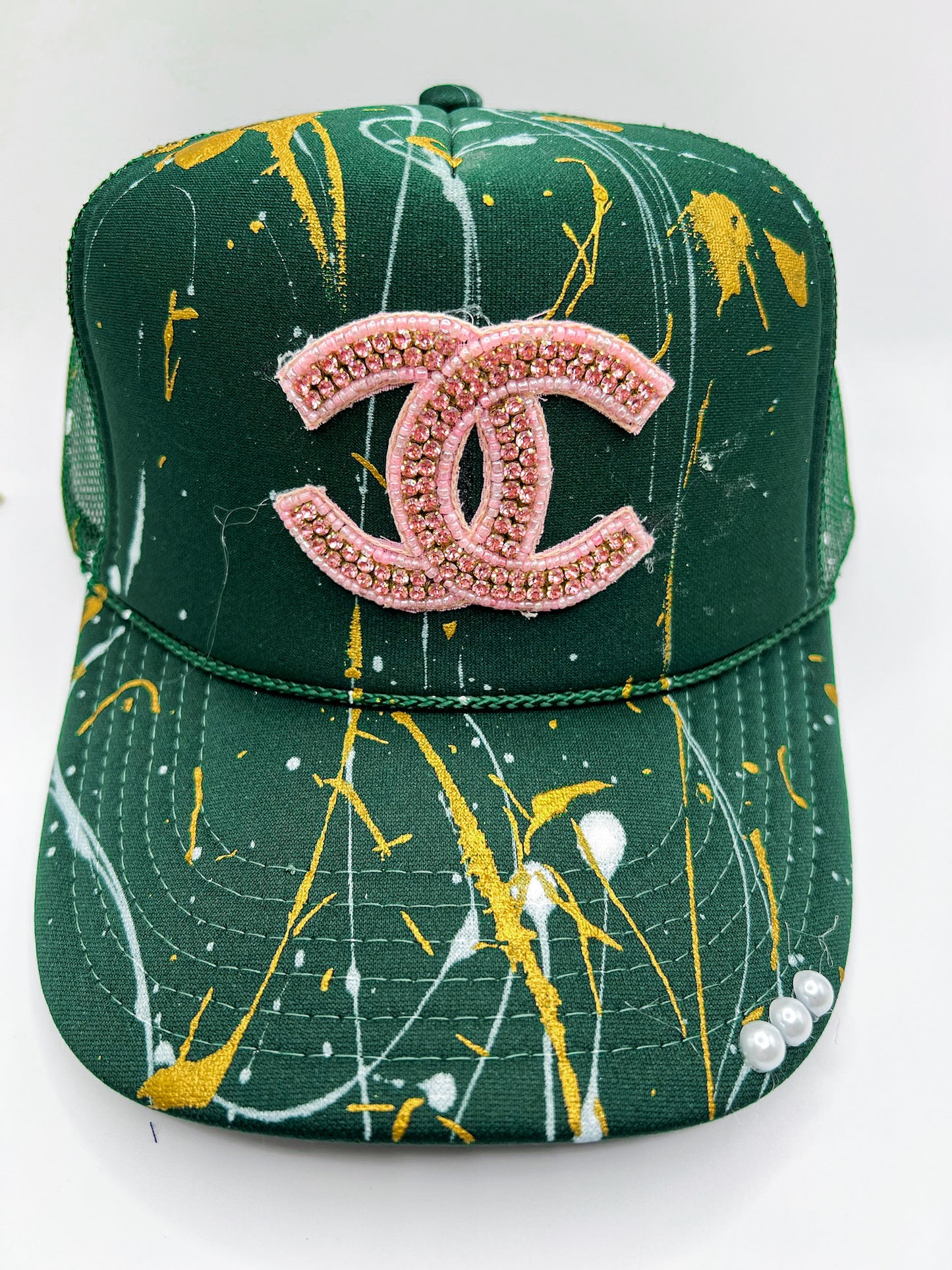 Pink Rhinestone CC - Pink - Trucker Deep Green