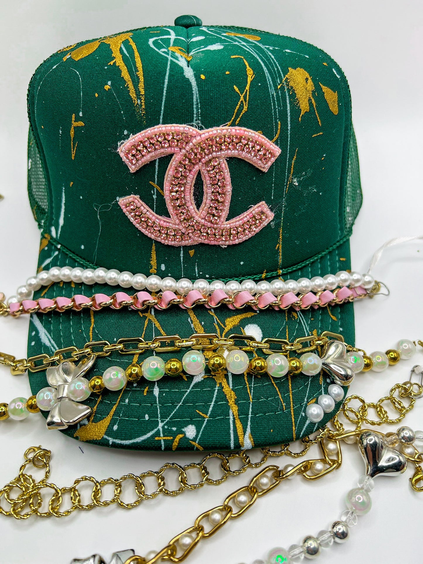 Pink Rhinestone CC - Pink - Trucker Deep Green