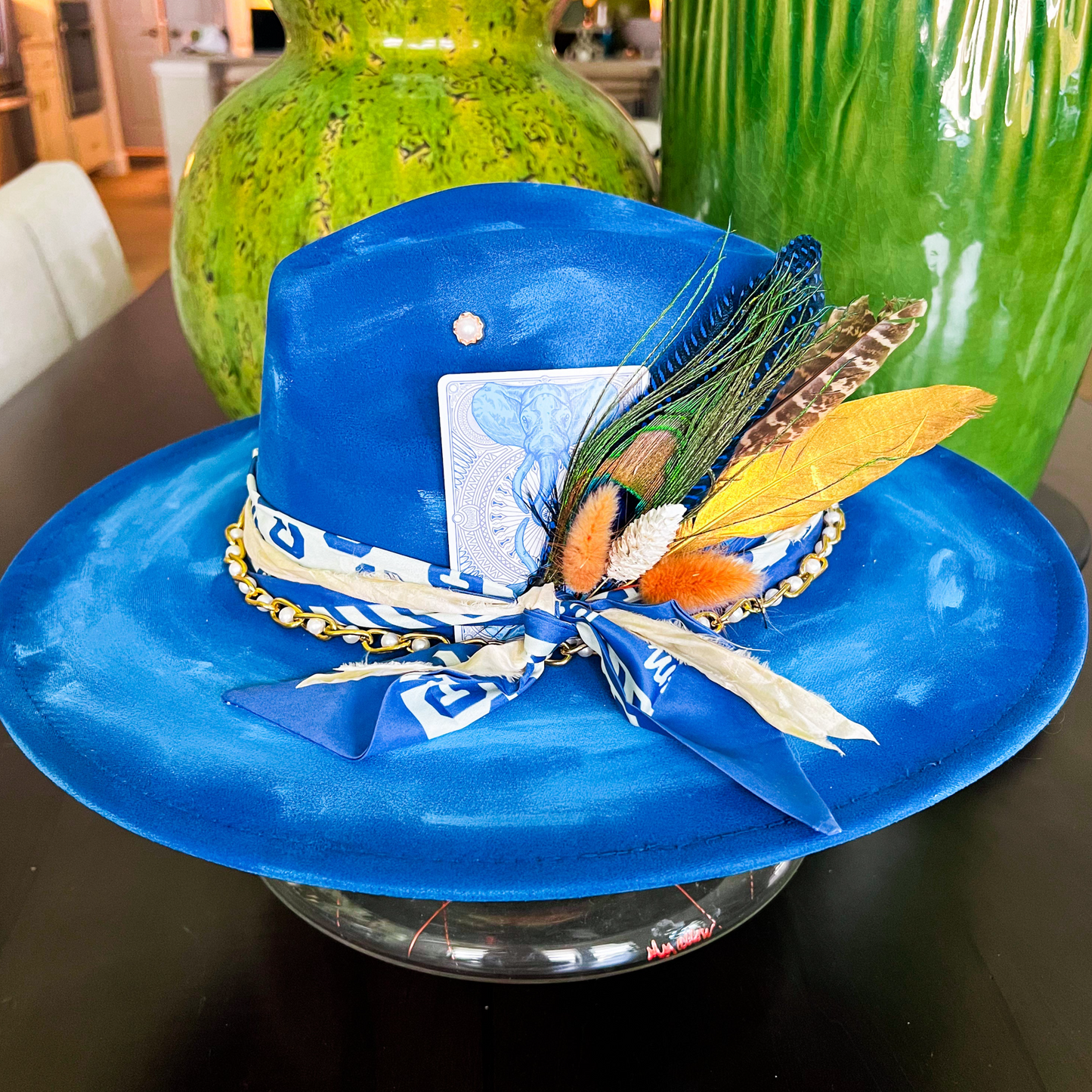 Blue Suede Painted Wide Brim - Adjustable