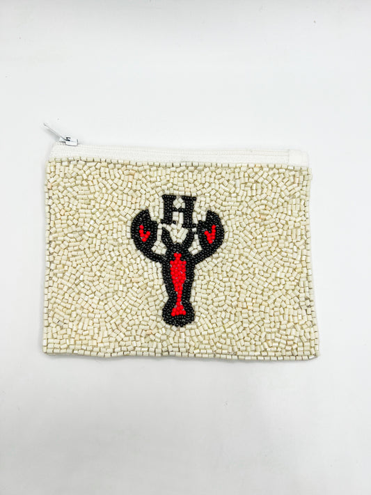 Beaded Coin Wallet- White Lobster