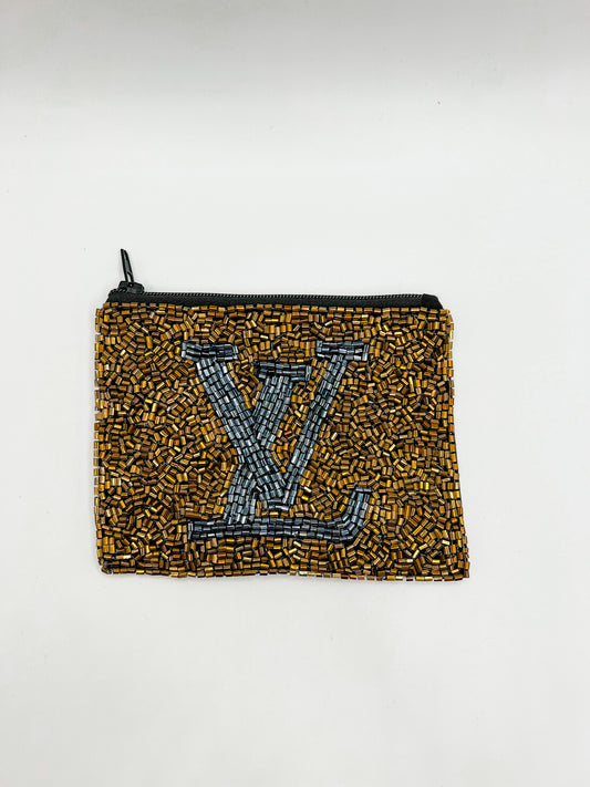 Beaded Coin Wallet- Gold LV Logo