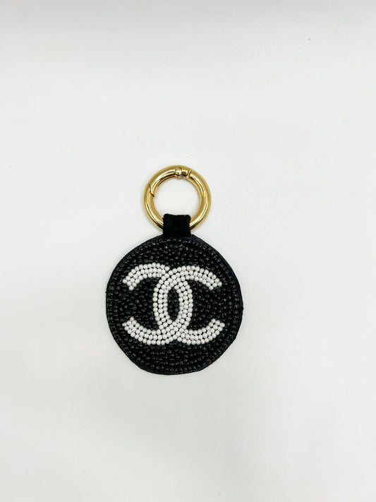 Round Beaded Keychain- Black CC