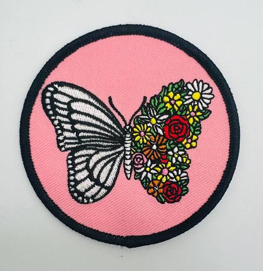 Butterfly and Flowers Iron On Patch